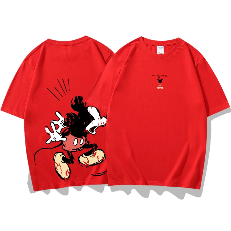 

Disney summer trendy versatile round neck bottom shirt Mickey and Donald Duck loose cotton short-sleeved T-shirt