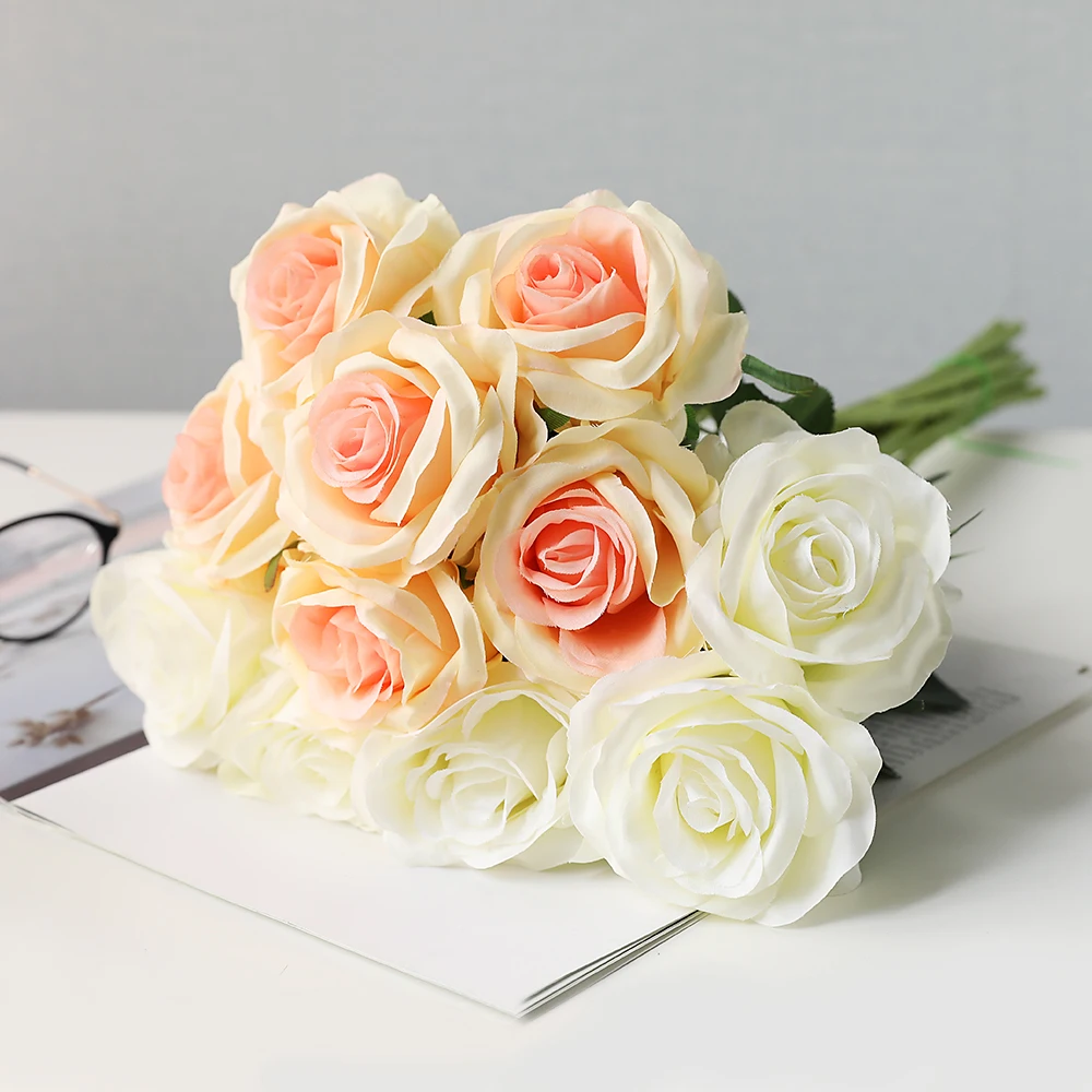 11 шт./лот Свадебный букет из роз Искусственные цветы белые красные цвета