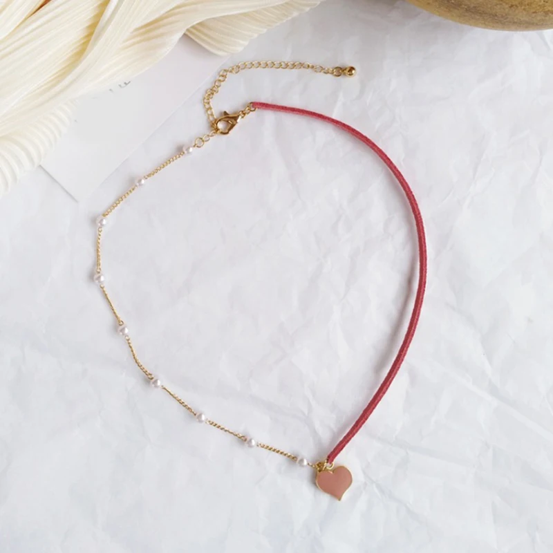 Маленькое красное розовое черное сердце ожерелье ключицы модное простое