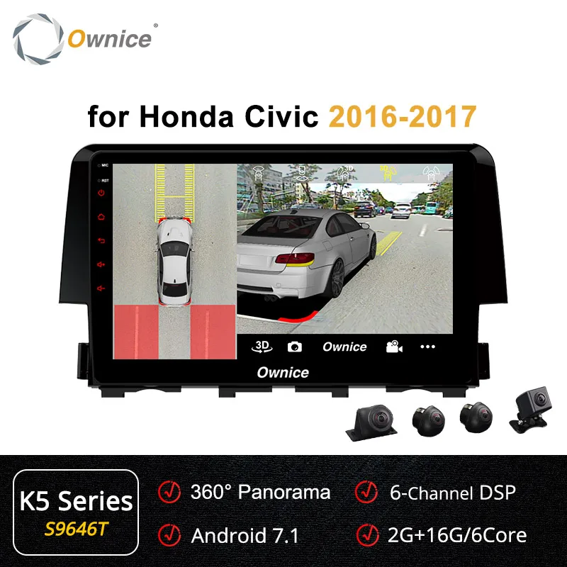 Ownice Восьмиядерный Android 9,0 k3 k5 k6 автомобильный DVD gps навигатор для Honda Civic 64G+ 4G SPDIF DAB+ DVR Carplay 360 Panorama - Цвет: S9646 K5