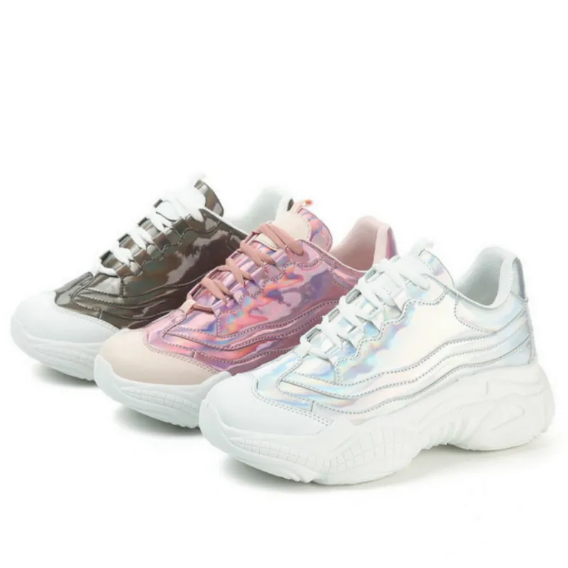 Женские Красочные повседневные туфли на платформе кроссовки толстой плоской