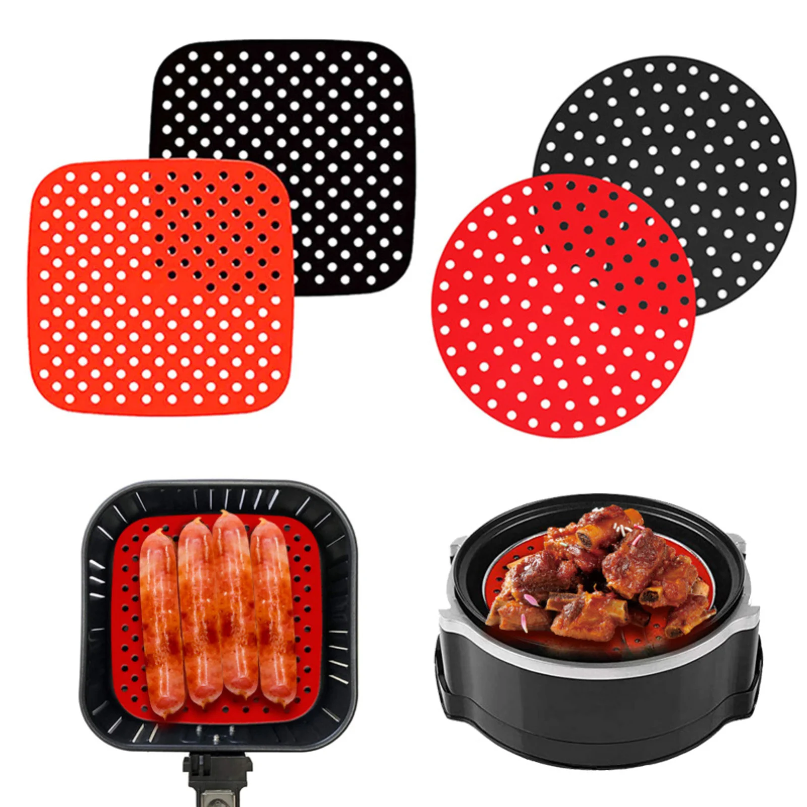 

2 Pieces Air Fryer Mats Reusable Silicone Pot Pads Round Square Cooking Utensils Kitchen Accessories
