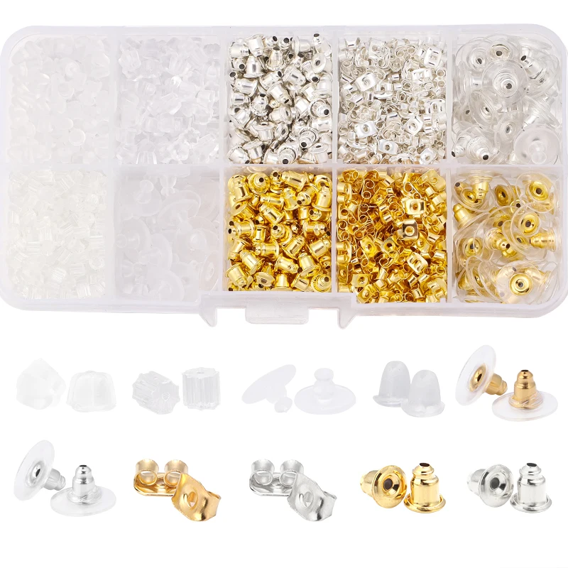 

1040pcs 7 Styles Stud Earrings Backs Stopper Scrolls Ear Post Butterfly Ear Nuts Stopper DIY Blocked Caps Earring Backs Stoppers