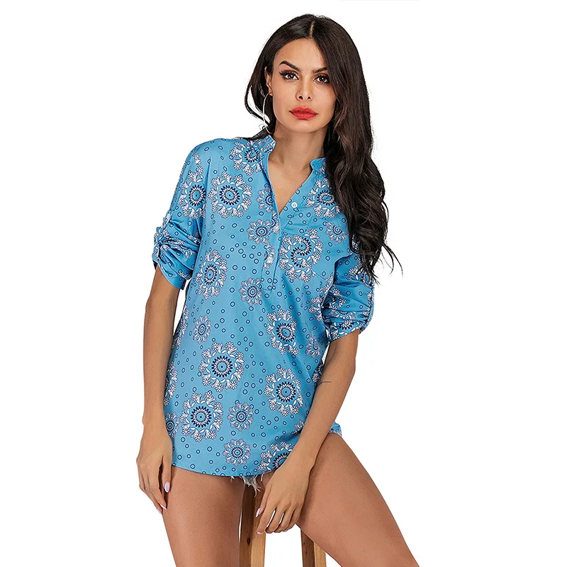 

Print Womens Tops Blouses V Neck Long Sleeve Regular Sleeve Fashion Streetwear Women Clothes Shirt