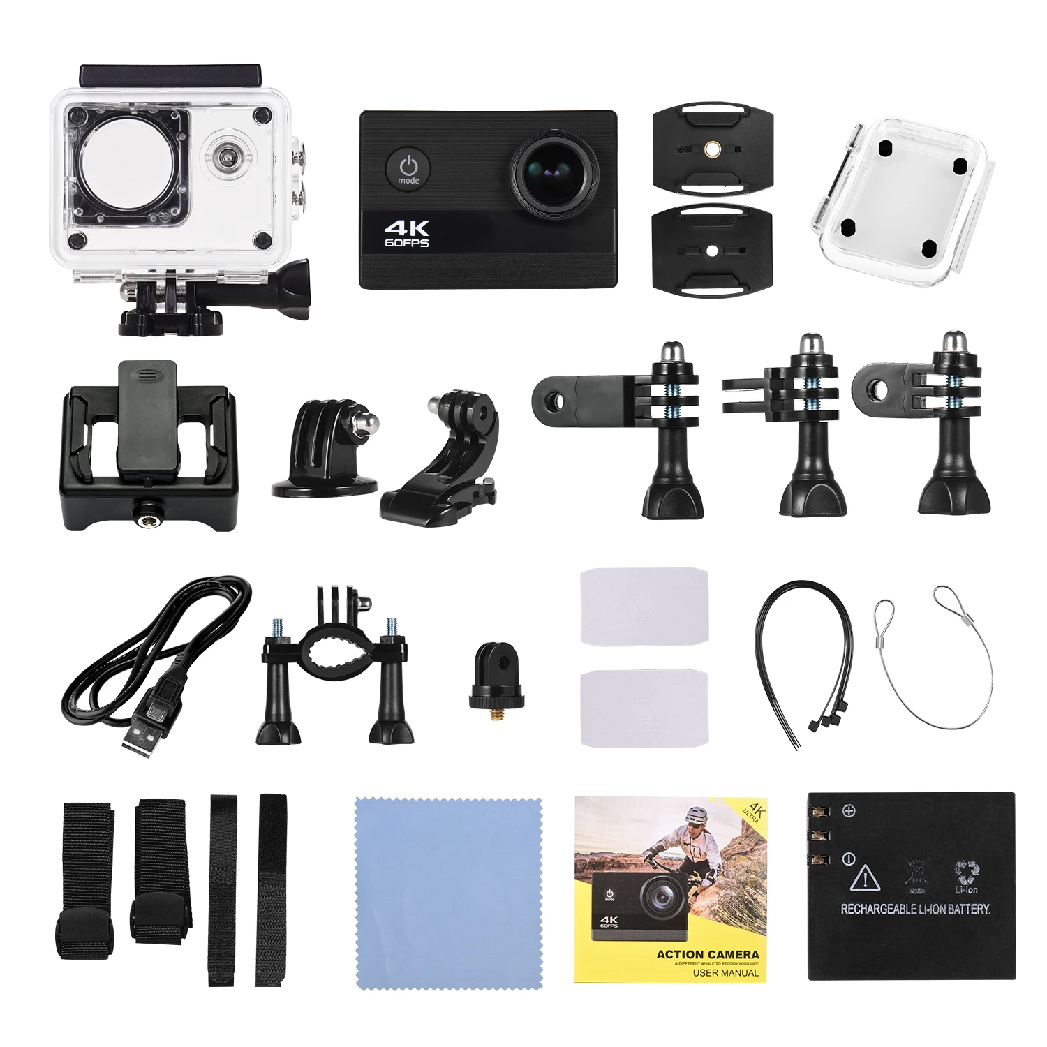 

Photography Mini Sports Action Camera 4K 60FPS 2" HD Screen 30m 170 Degree Wide Angle Waterproof Shell Built-in Li-ion Battery