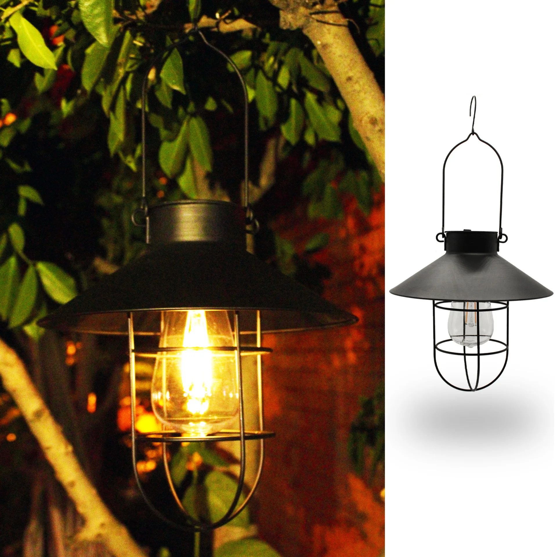 

Solar Lantern Lamp Outdoor Hanging Waterproof Vintage Metal Solar Garden Lights with Tungsten Bulb Decorative for Patio Backyard