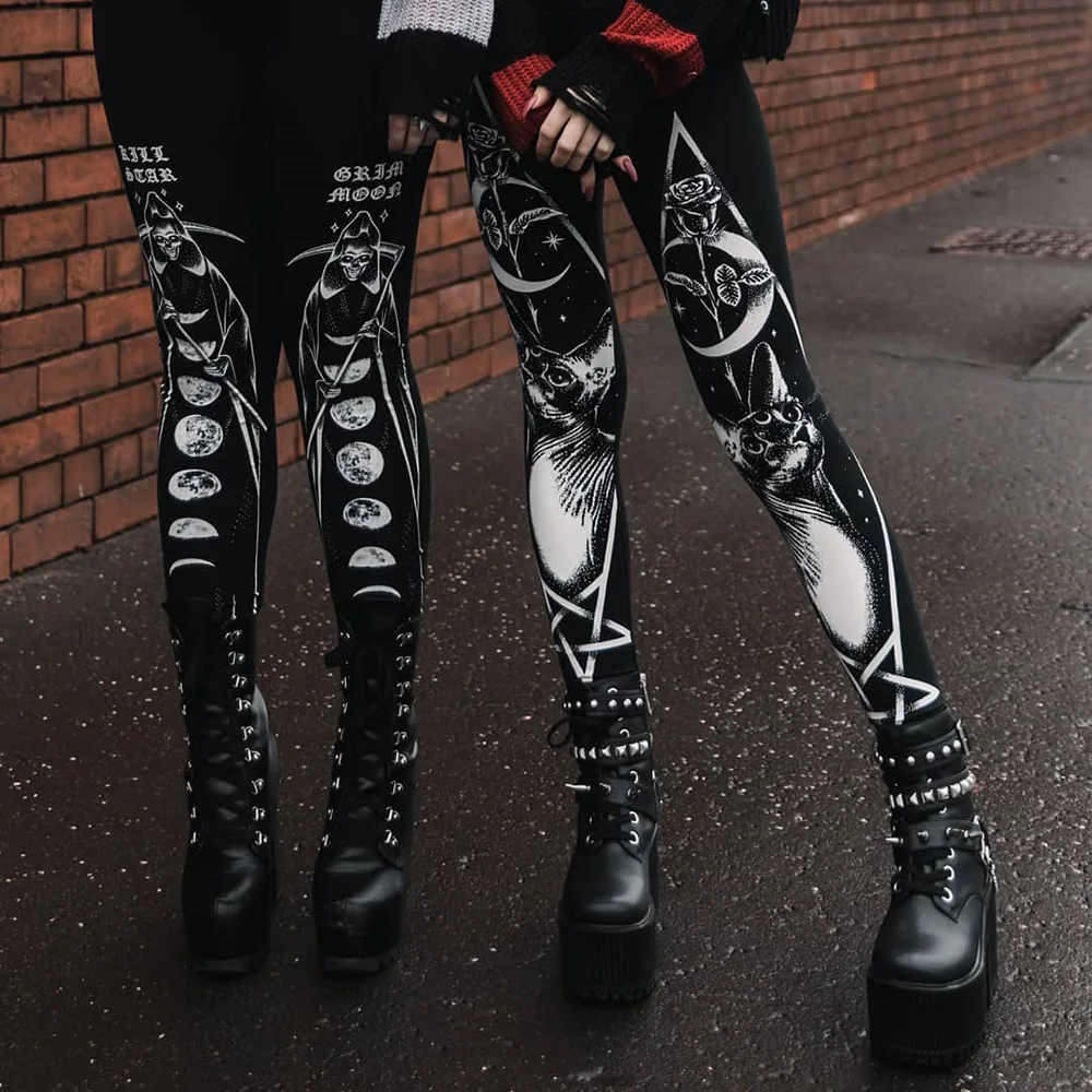 

3XL Women Leggings Fitness Plus Size Black Streetwear Goth Cat Printed Legging Punk Workout Leggins Pencil Pants Oversize 2021
