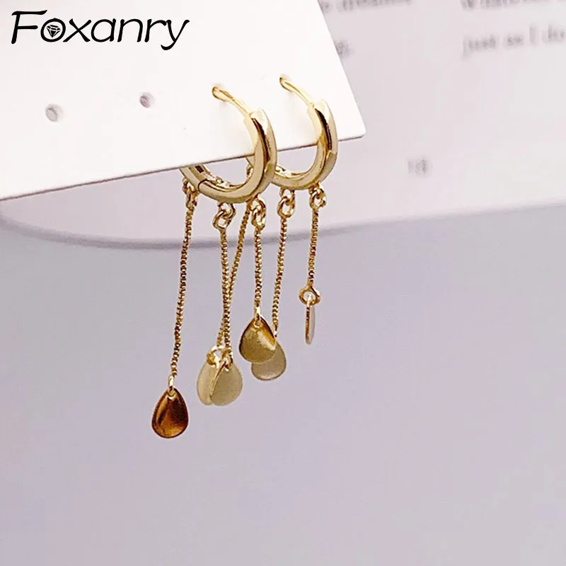 

Foxanry Prevent Allergy Silver Color Hoop Earrings for Women New Trendy Elegant Sequins Tassel Party Jewelry Ears Buckle