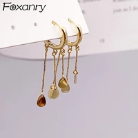 foxanry prevent allergy 925 stamp hoop earrings for women new trendy elegant sequins tassel party jewelry ears buckle