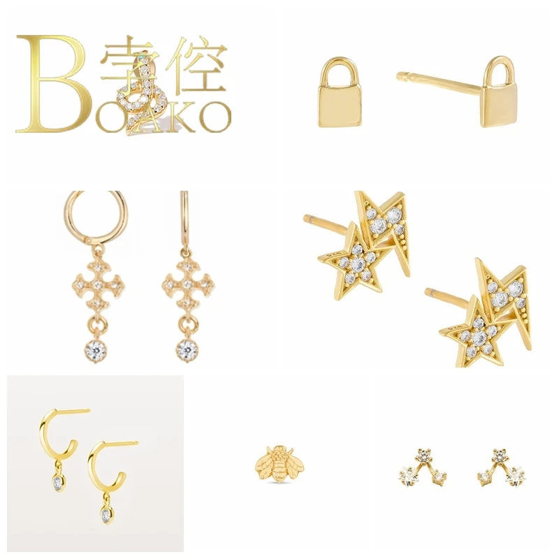 

BOAKO Pendiente Rayo Earrings For Women 925 Sterling Silver Piercing Oreille Stud Earrings Earcuff Fashionable Zircon #6.2