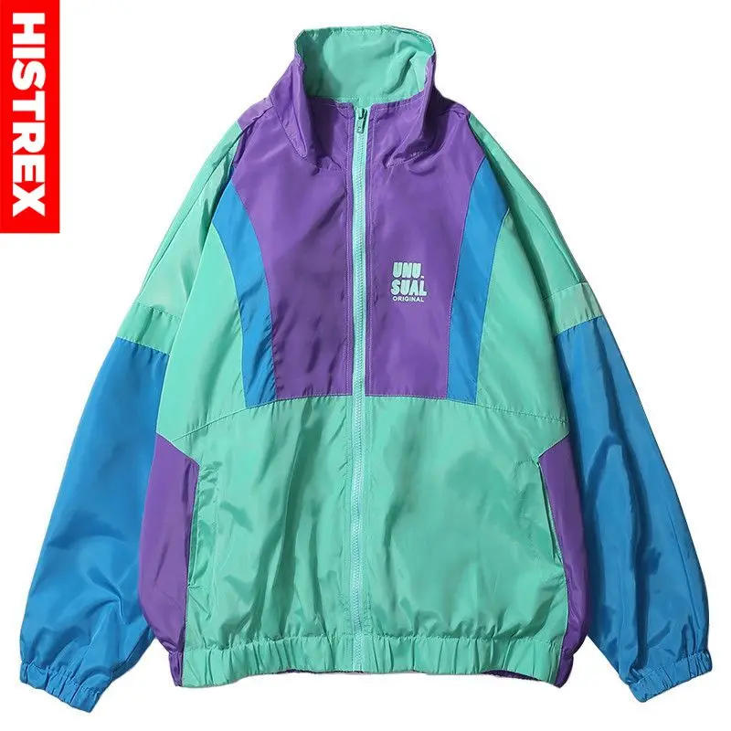 Мужская ветровка в стиле хип хоп куртка большого размера с цветными блоками
