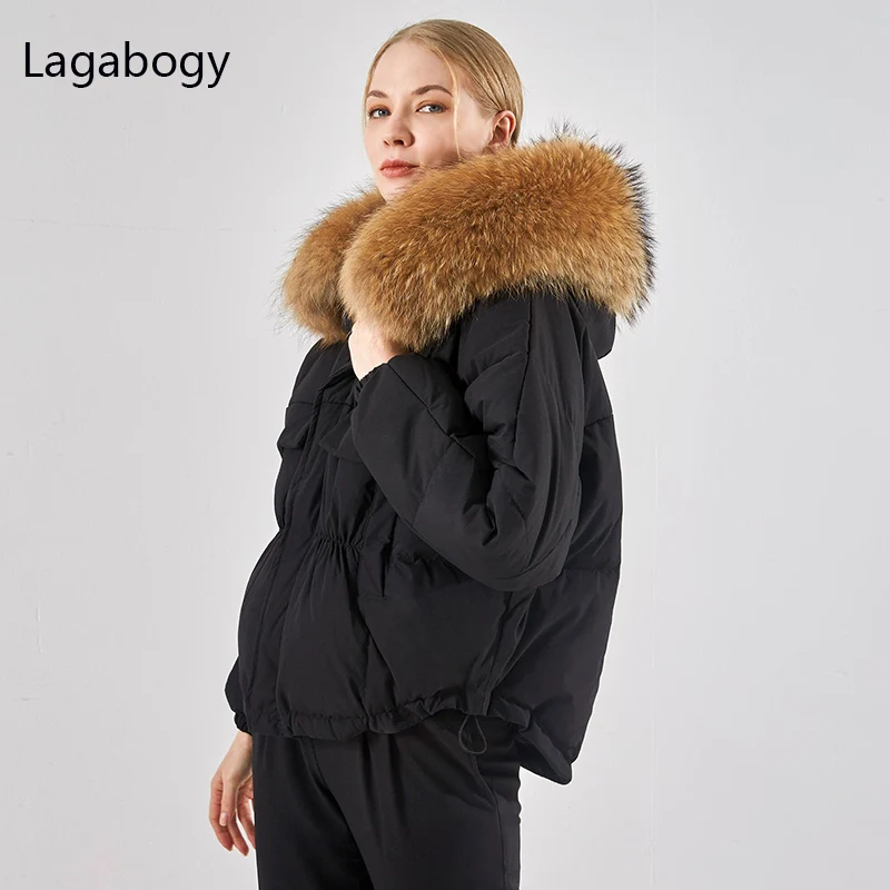 

Huge Natural Raccoon Fox Fur Hooded 2021 Winter Down Coat Women Waterproof White Duck Down Jacket Puffer Female Feather Parkas