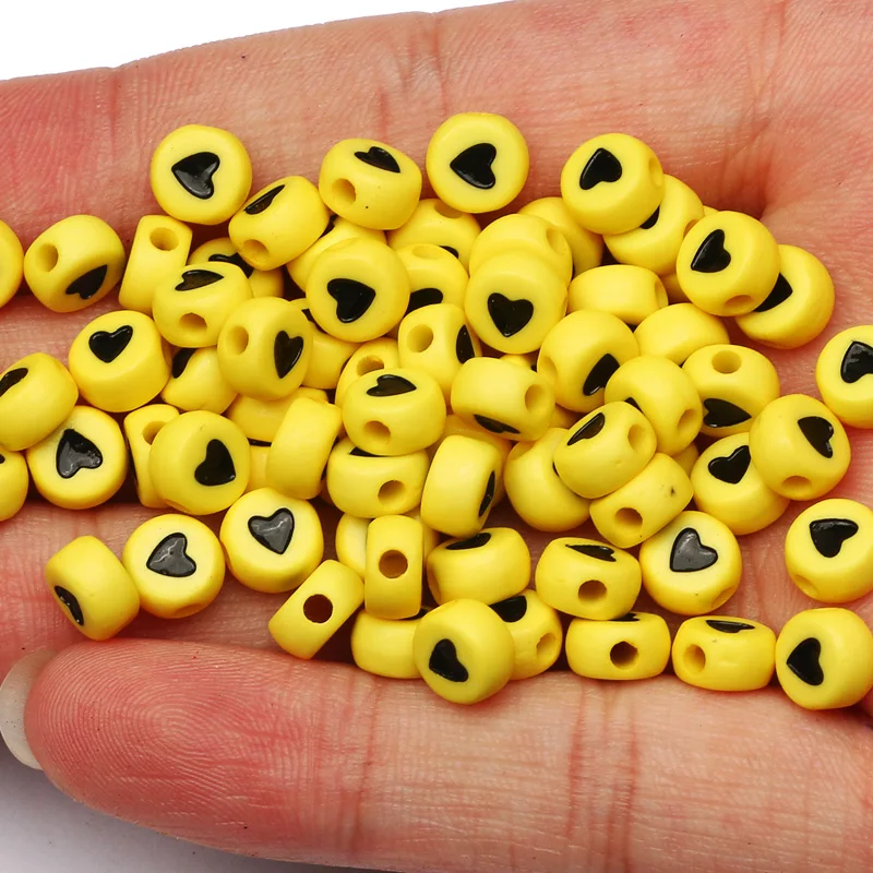 

100-500pcs Heart-Shaped Pattern Loose Spacer Beads 4x7mm round Yellow Acrylic Beads For Jewelry Making DIY Necklace Accessories