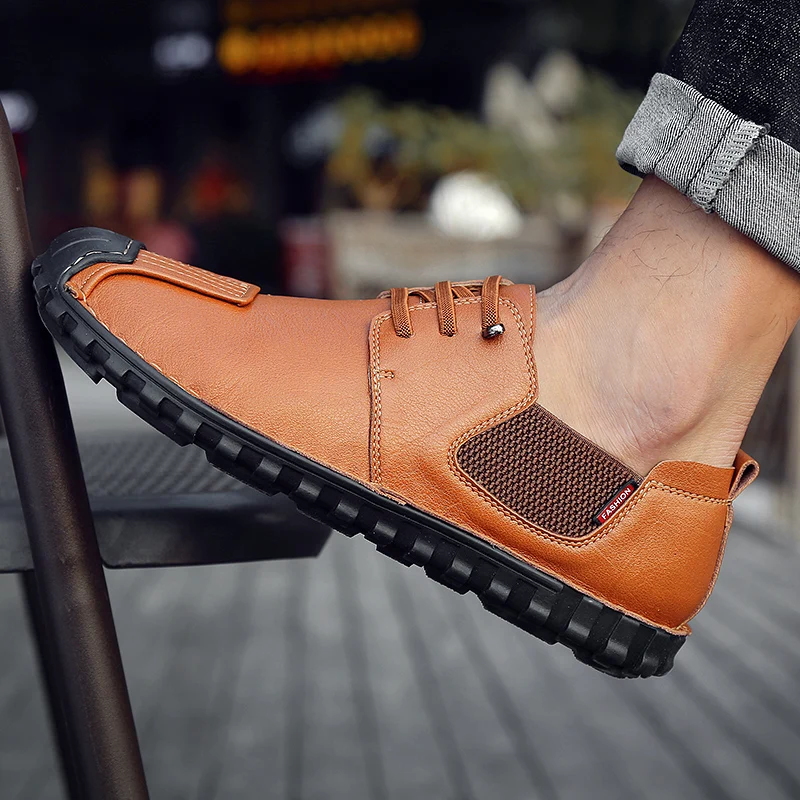 

Men Shoes Fashion Genuine Leather Loafers Breathable Spring Lace Up Comfortable Casual Outdoor Sneakers