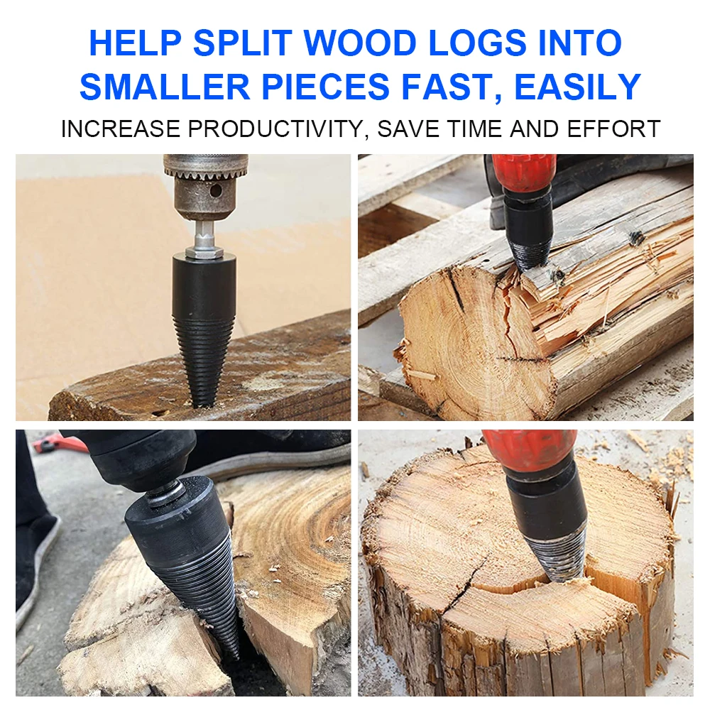 

Wooding tool Wood Splitter Drill Bit Firewood Log Splitter Drill Bit Heavy Duty Drill Screw Cone Driver 42mm with Round Shank