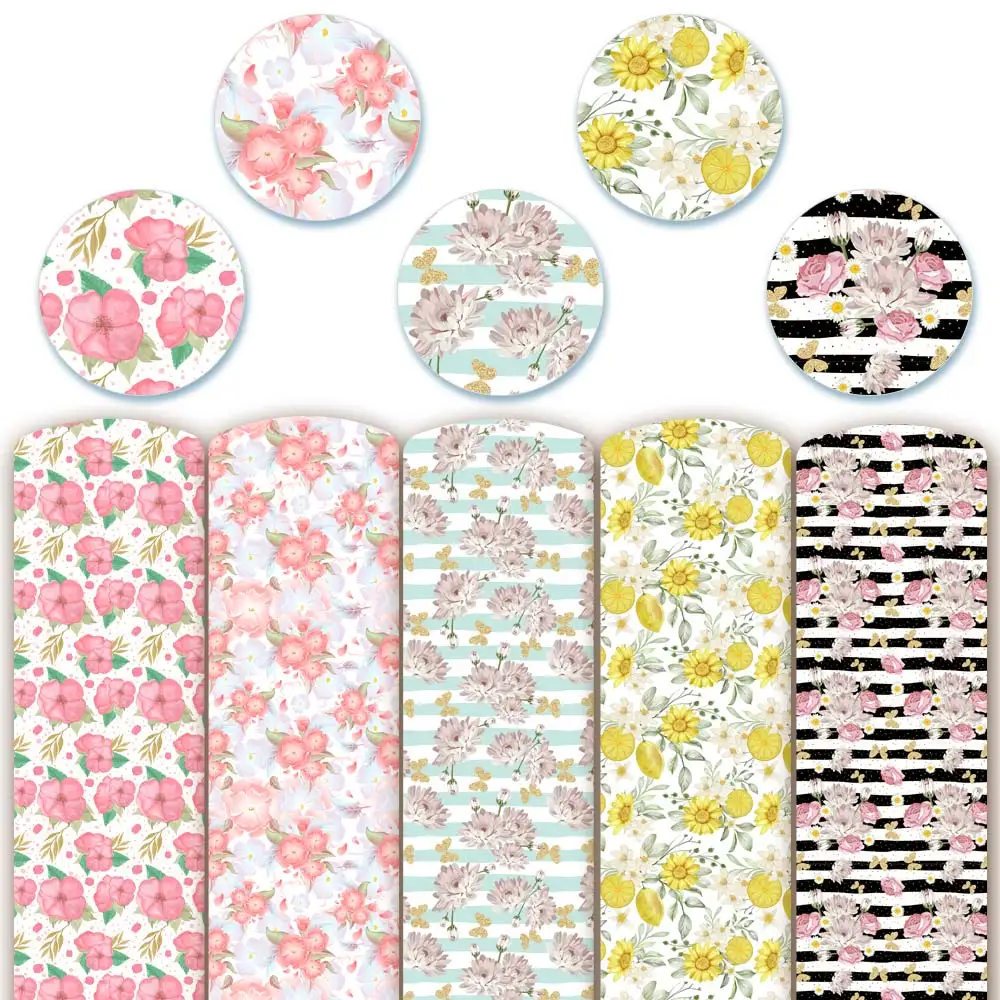 

PU synthetic leather Fabric, Flower Synthetic Leather, Flower Print Faux Fabric, Fabric Sheets For Bow 22x30CM