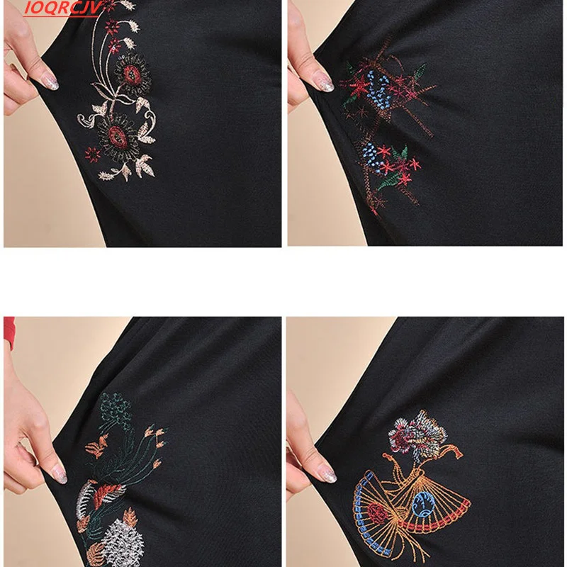 

Extra large size Women Trousers New Fall Winter Stretch Casual Pants Embroidery Plus size 8XL Middle-aged Female Straight Pants