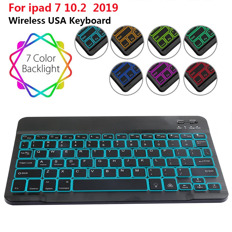Планшет с английской клавиатурой для ipad 7 10 2 2019 цветов подсветкой беспроводная
