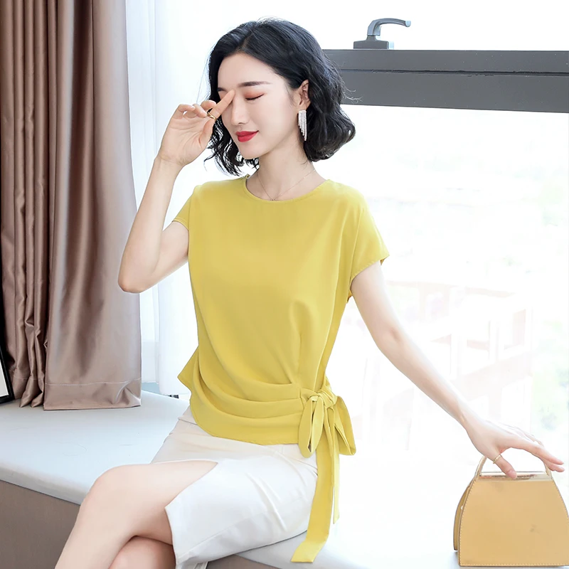 2021 Лето Blusas Mujer De Moda шелковое платье с короткими рукавами женские блузки и топы