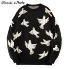 Мужской кардиган Glacial Whale, вязаный мужской зимний модный свитер с голубем мира 2021 года, мужские повседневные негабаритные свитера, черный свитер для мужчин