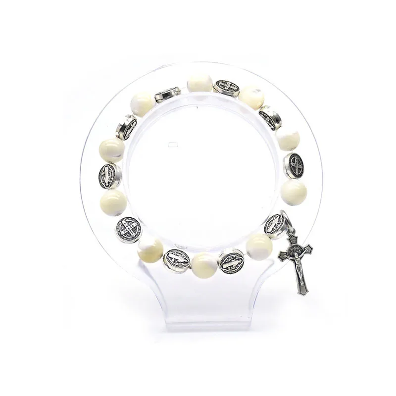 

Religious Saint Benedict scaring bracelet chain pure color shell horseshoe beads threaded crucifix ornaments can given as gifts