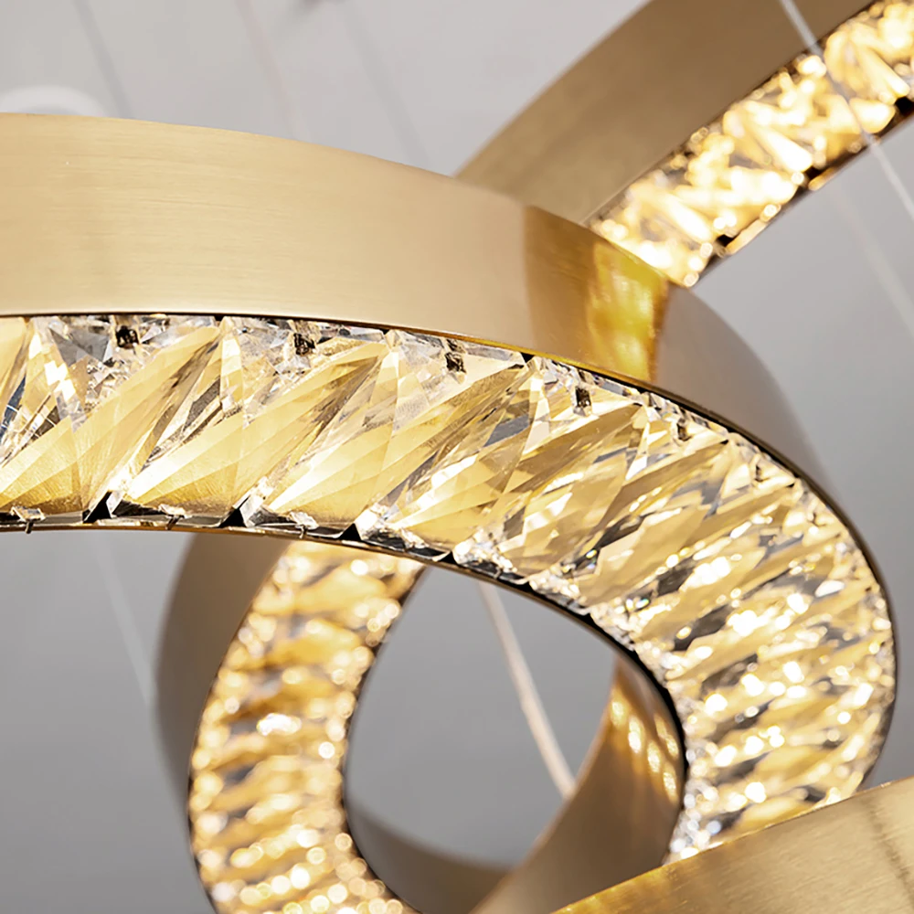 

Modern led crystal chandelier for living room luxury brushed gold ring cristal lamp bedroom dining room decoration light fixture