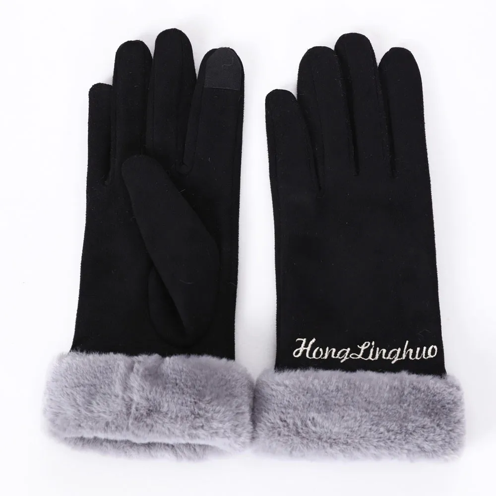 

New Female Autumn Winter Womens Fashion Velvet Winter Solid Full Finger Warm Hand Outdoor Sport Warm Gloves
