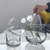 glass bag vase decoration ornaments for living room flower arrangement transparent hand basket grey vases modern flower pot %d0%b2%d0%b0%d0%b7%d1%8b