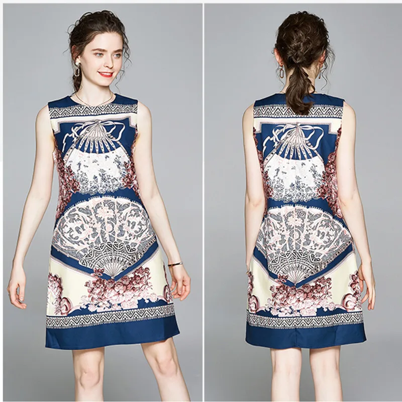 Элегантные летние платья с цветочным принтом женские без рукавов круглым