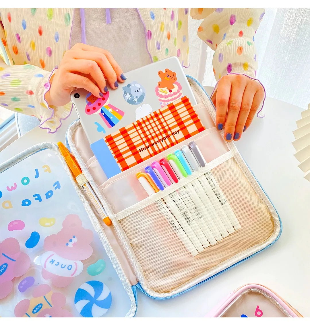 2021 Bentoy Milkjoy Bear Rabbit 10.5 11inch Mac Ipad Case Holder Transperant Fashion Cute Girls IPad Bags NEW Pen Pocket |