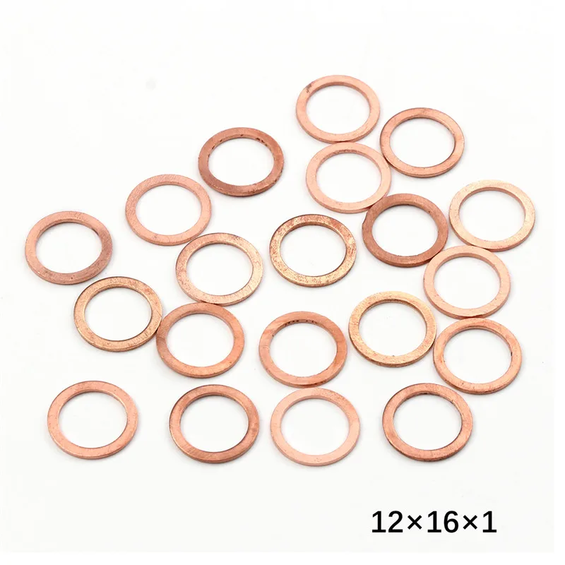 20PCS/Set Solid Copper Washer 12*16*1mm Flat Ring Gasket Sump Plug Oil Seal Fittings Washers Fastener Hardware Accessories images - 6