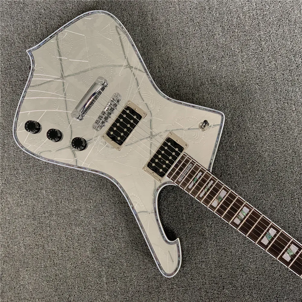 

Custom White Mirror Cracks Guitar Iceman Paul PS2CM Stanley white Gold Cracked Mirror Mirror Pickguard Electric Guitar