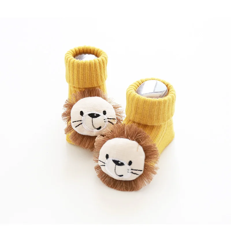

10 pairs Cotton Spring Baby Socks with cartoon animal lion head plush doll newborn Non-slip floor socks shoes baby toddler stuff