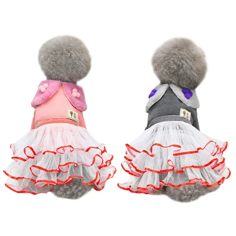 

Warm Dog Clothes Winter Cute Dog Dress With Fur Collar Tutu Skirt Pet Coats Cat Outfits Wedding Dress Cold Weather Pet Clothing