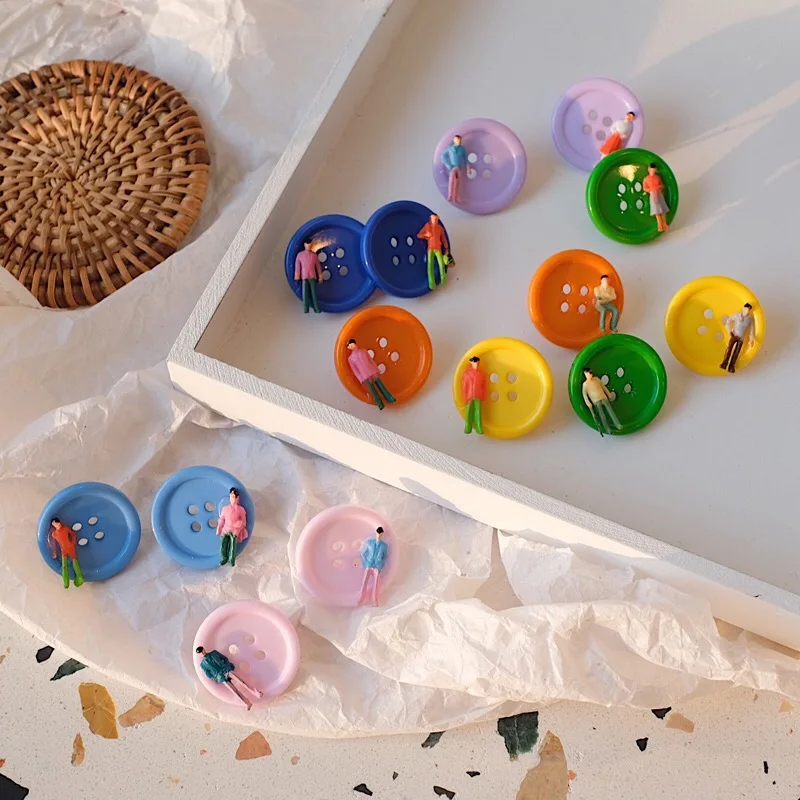 Серьги гвоздики в японском стиле Харадзюку большие разноцветные винтажные