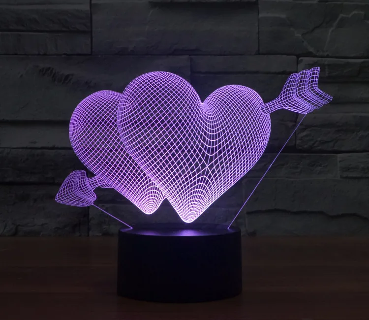 Romantic LED Night Light 3D Illusion Heart Shape Table Desk Lamp 7 Colors Changing Home Bedroom Decor Wife Gift | Освещение