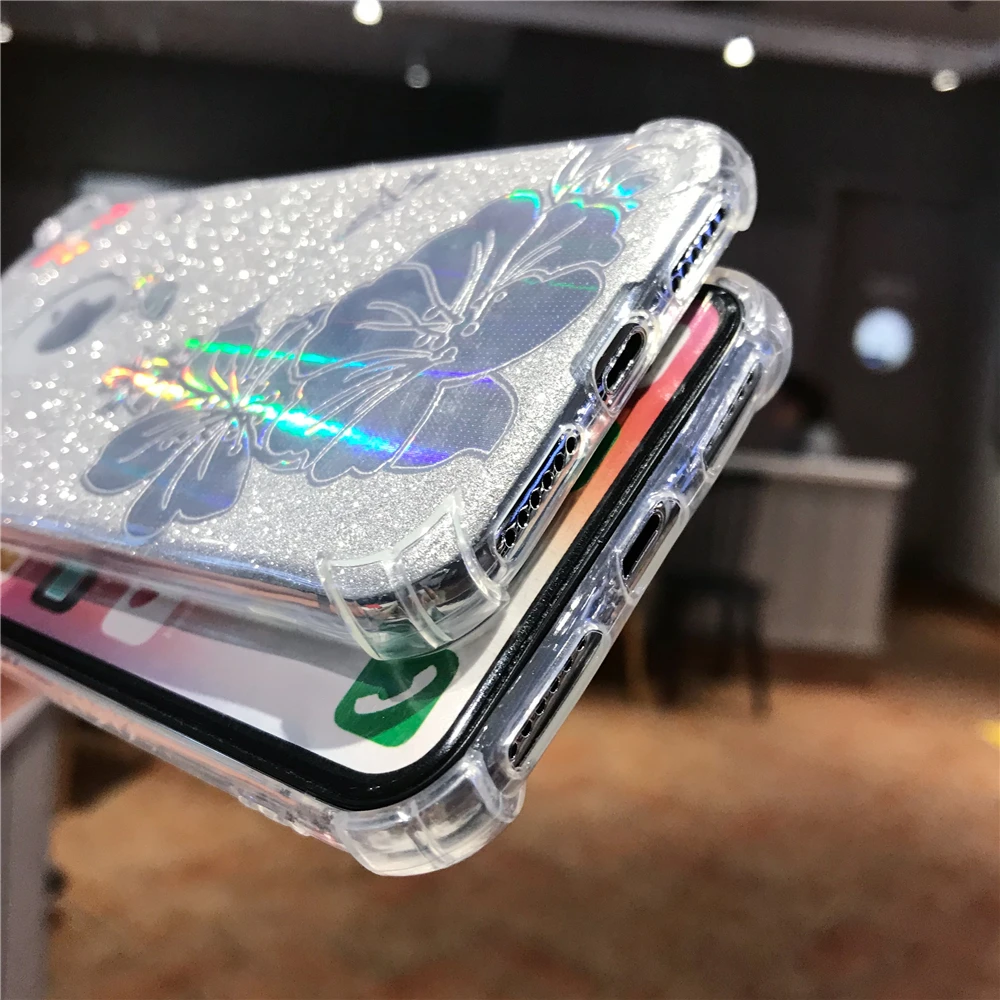 Защитный блестящий чехол Buterfly Rose Flower для iphone XS MAX XR 5 5s 6 6s 7 8 Plus мягкий из ТПУ 11 Pro |