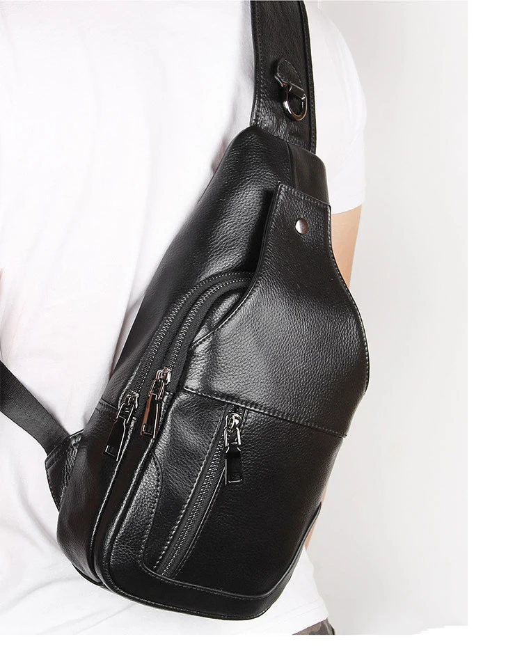 Нагрудная сумка MAHEU мужская из мягкой натуральной кожи функциональный дорожный