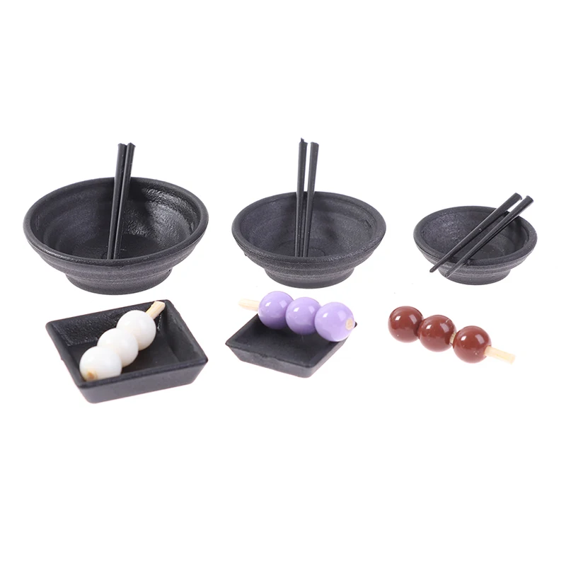 

1Set Resin Miniature Dollhouse Chinese Dish Bowl Chopsticks Tableware Set 1/12 Scale Miniatures Pretend Play Kitchen Toys