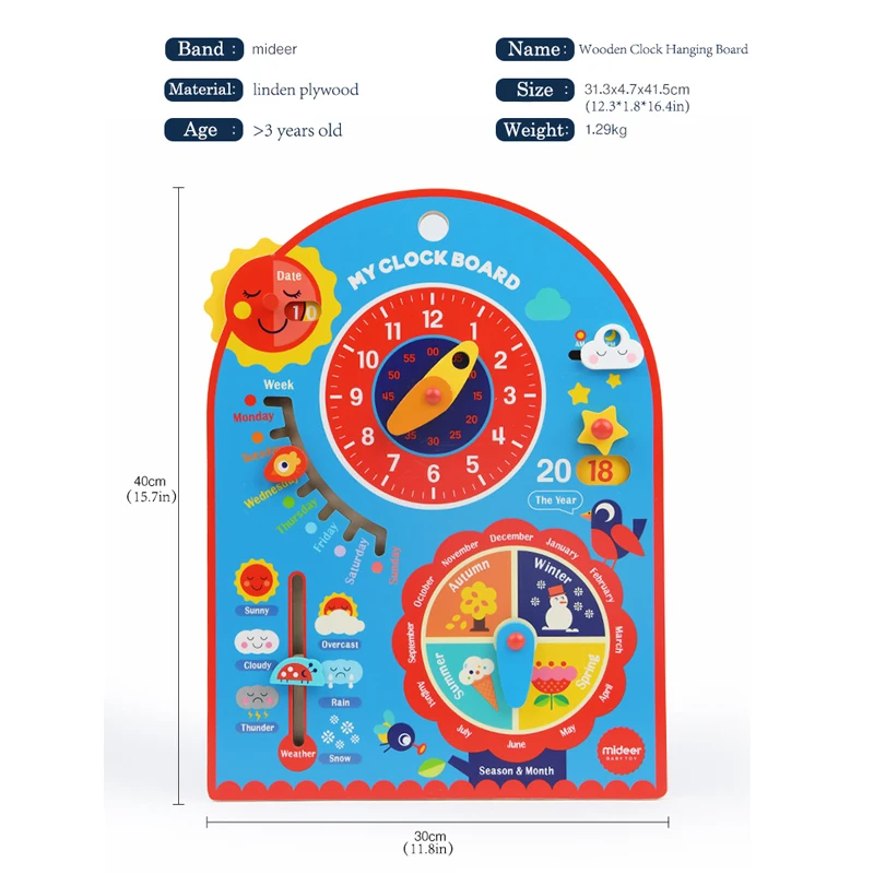 Часы Mideer игрушки деревянные часы подвесная доска детское Когнитивное время