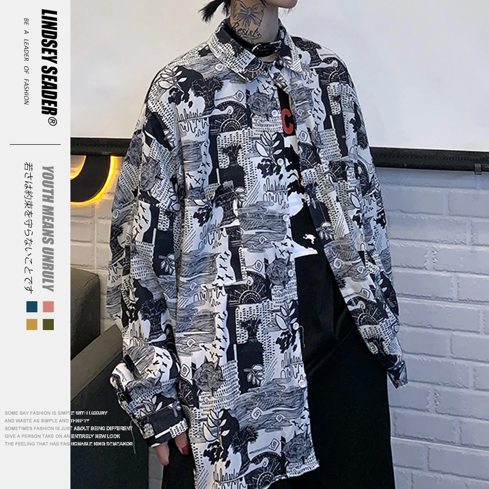 Женские и мужские геометрические рубашки с длинным рукавом в стиле хип хоп на