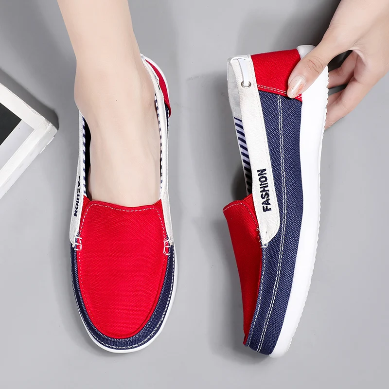 Туфли женские холщовые без шнуровки дышащие лоферы повседневная китайская обувь