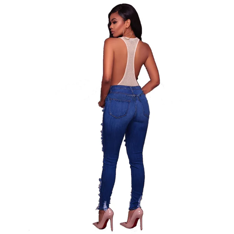 

4 Season Skinny Pencil Pants Woman Casual Jeans Trousers 2021 Women High Waist Jeans Pants Elastic Holes Ripped Jeans