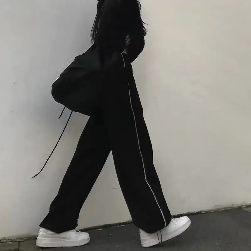 

Hip Hop Wide Leg Pant Women Spring 2021 Fashion Loose Casual Trousers Women Black Streetwear High Waist Sweatpants