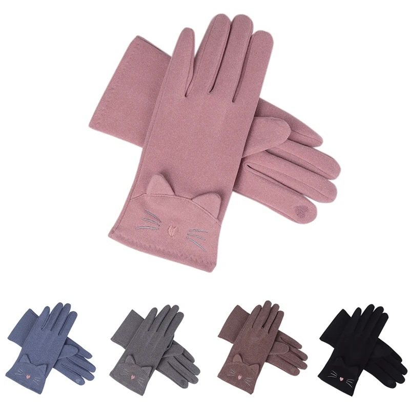 

Fashion Women Gloves Autumn Winter Rabbit Fur Touch Screen Cute Warm Mitts Full Finger Mittens Female Cashmere Gloves