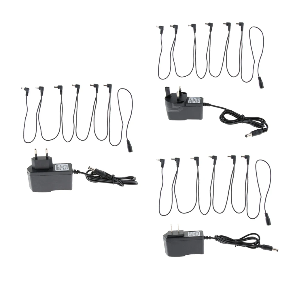 

1 to 6 Way Guitar Effect Pedals Power Supply Cable + Adapter (EU Plug)