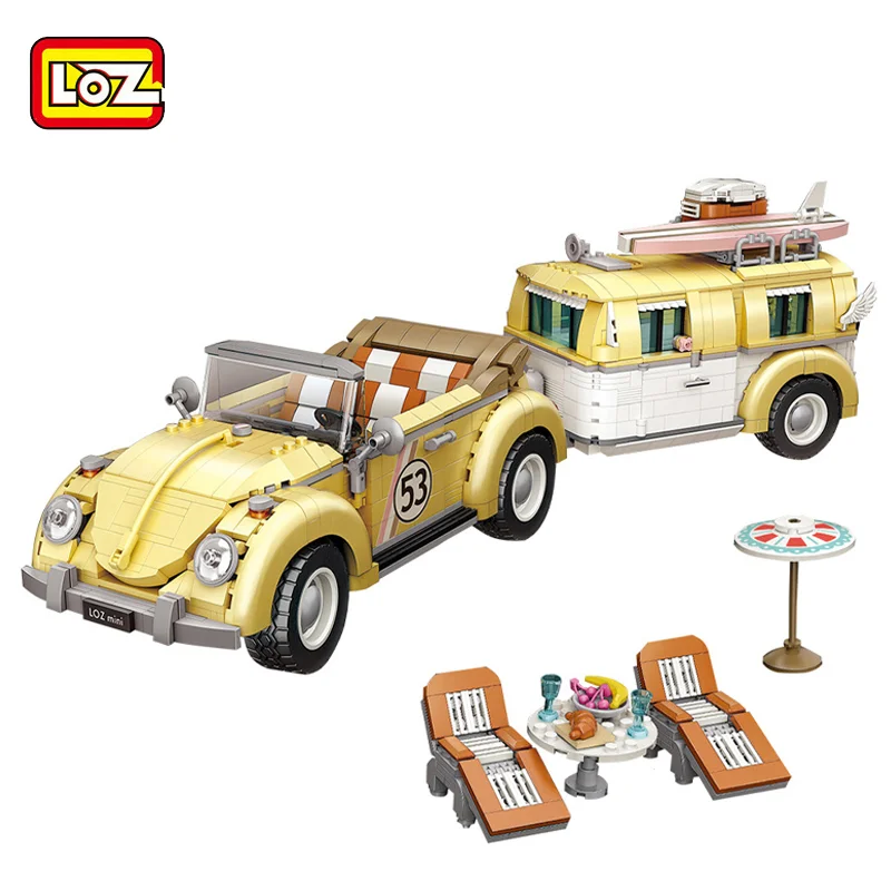 

LOZ 1130, праздничный туристический автомобиль, автофургон, пляжное кресло, еды, солнцезащитный козырек, мини-кубики, конструктор, игрушка для д...