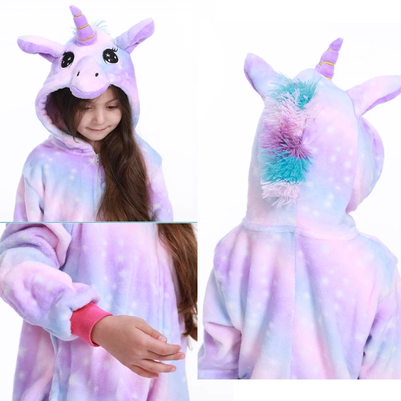 Kigurumi Onesie/Детские пижамы с единорогом, детское одеяло для животных, зимние пижамы для девочек, костюмы единорога