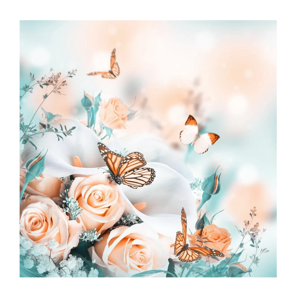 Алмазная 5D картина Роза и бабочка круглые стразы 3D-картина вышивка Цветочный