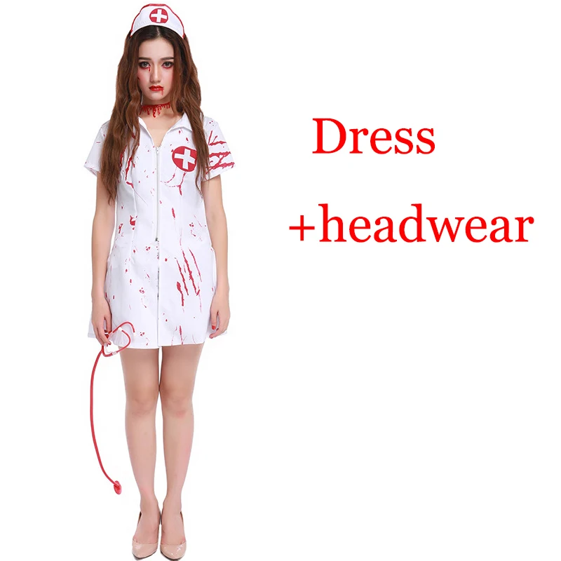 Nurse dress set Зомби, медсестра костюм страшно для ролевых игр, медсестра, детский костюм для хеллоуина крови сексуальная женская одежда, ночная рубашка, одежда для больницы для костюмированного представления - Цвет: Nurse dress set